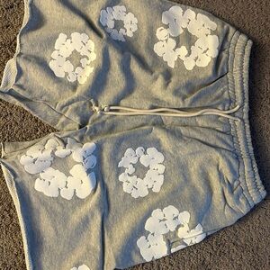 Athletic Gray and White Shorts with Circular Design